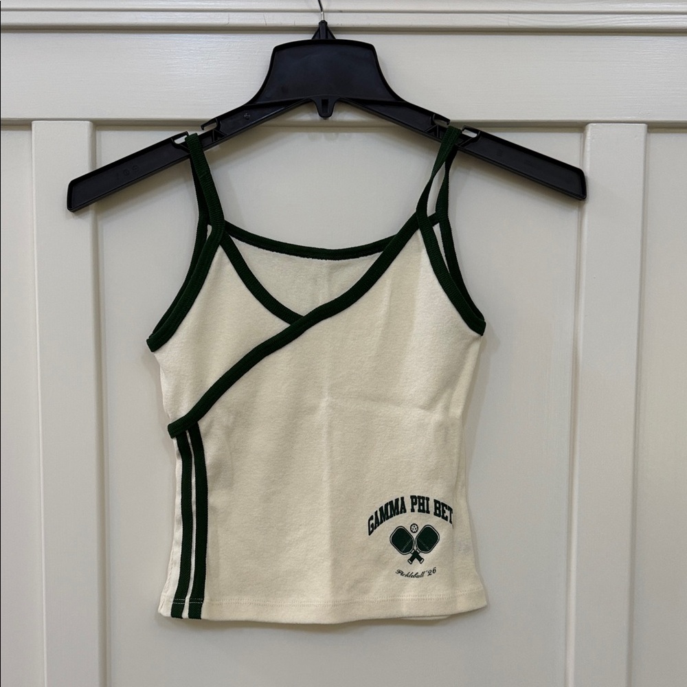 G Phi Cream Tank Top with Green Trim Pickleball